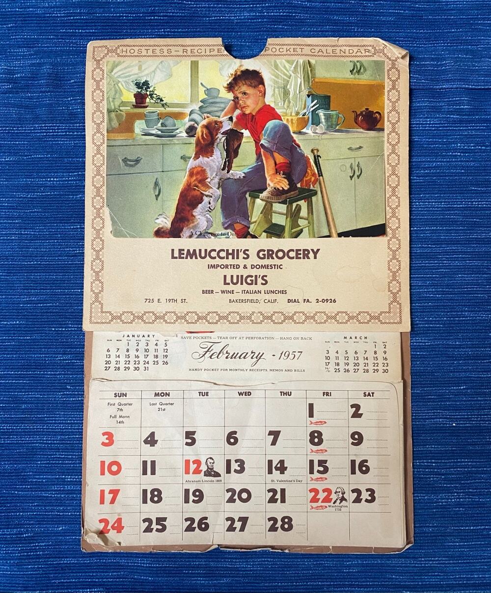 1957 Lemucchi's Grocery Luigi's Restaurant Bakersfield CA Advertising Calendar